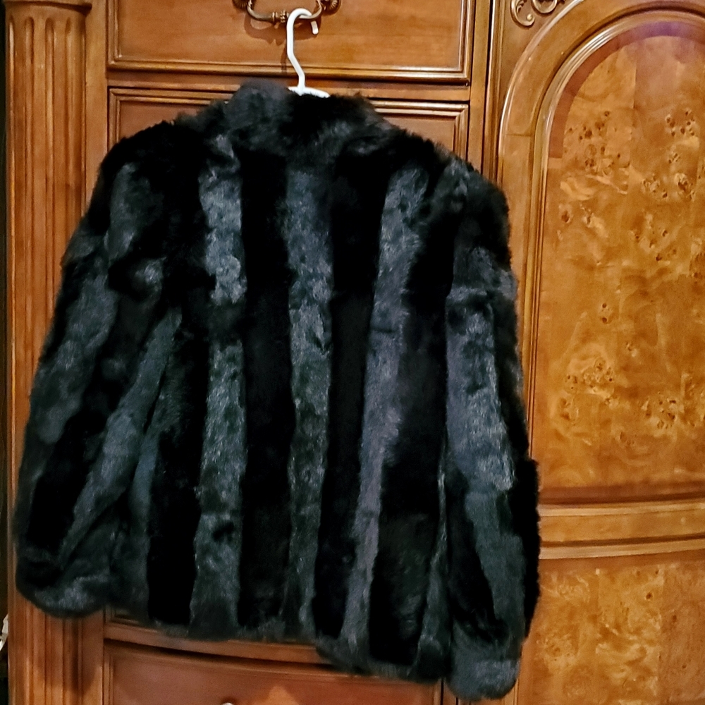 Black Striped Rabbit Fur Jacket - Picture 13 of 17